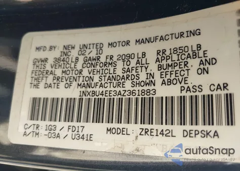 2010 Toyota Corolla S from USA, damaged, VIN 1NXBU4EE3AZ361883